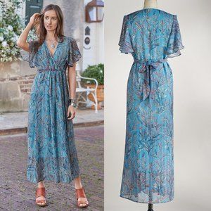 Sundance Perfect Day Floral Maxi Dress Blue Sheer Size Medium